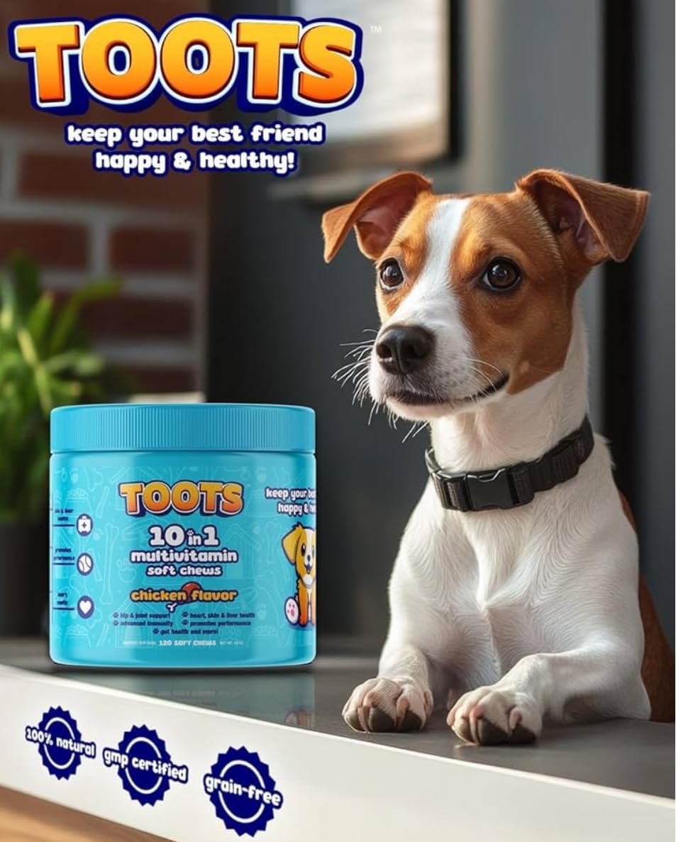 TOOTS 10-in-1 Multivitamin for Dogs – 120ct Chicken Flavor Soft Chews