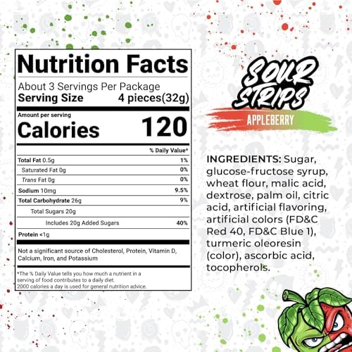 Sour Strips Sour Candy Belts – 3-Pack Resealable Bags (Multiple Flavors)