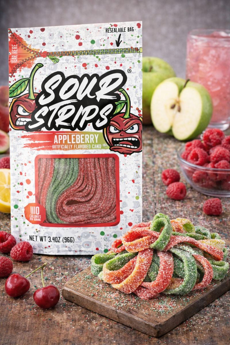 Sour Strips Sour Candy Belts – 3-Pack Resealable Bags (Multiple Flavors)