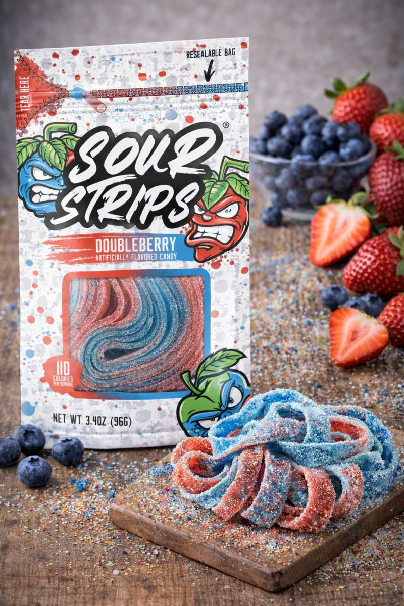 Sour Strips Sour Candy Belts – 3-Pack Resealable Bags (Multiple Flavors)