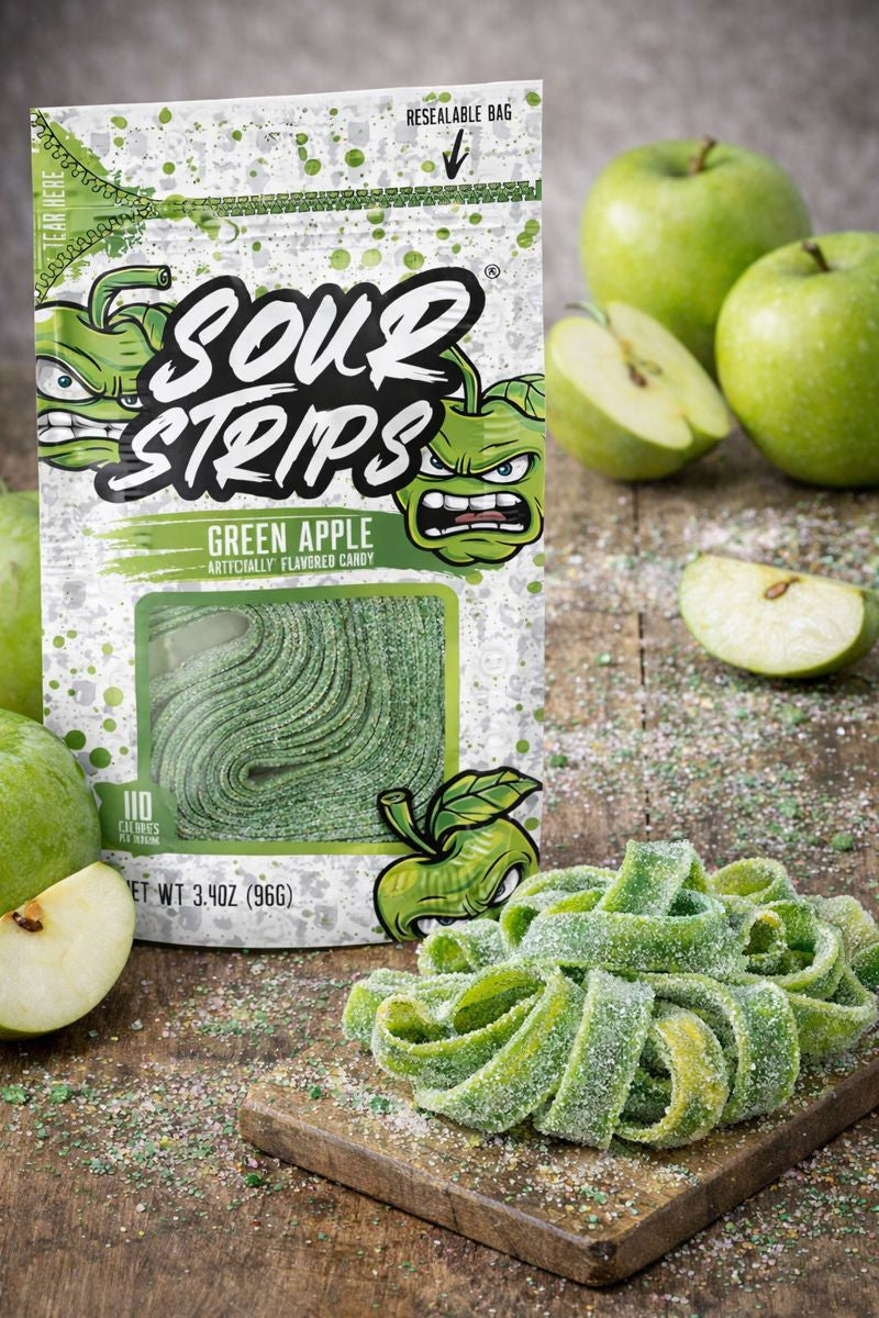 Sour Strips Sour Candy Belts – 3-Pack Resealable Bags (Multiple Flavors)
