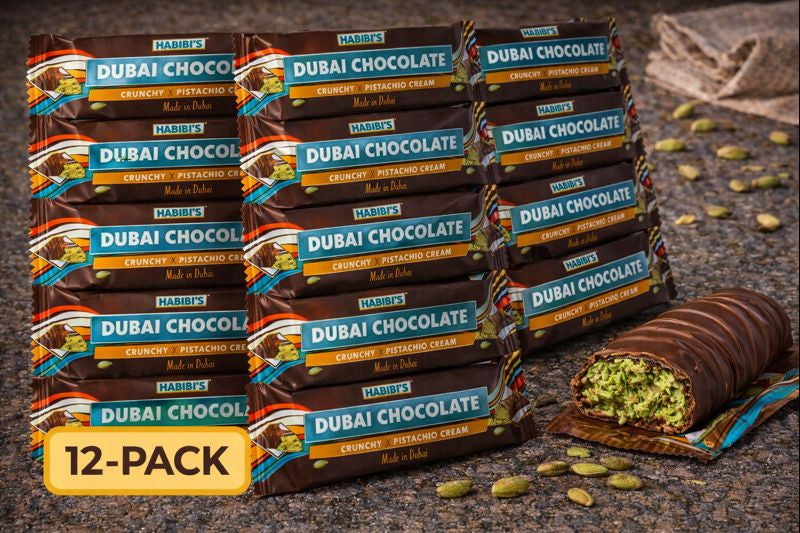 Habibi’s Dubai Pistachio Chocolate Bar – Knafeh Crunch & Creamy Filling (3, 6, 9, or 12-Pack)