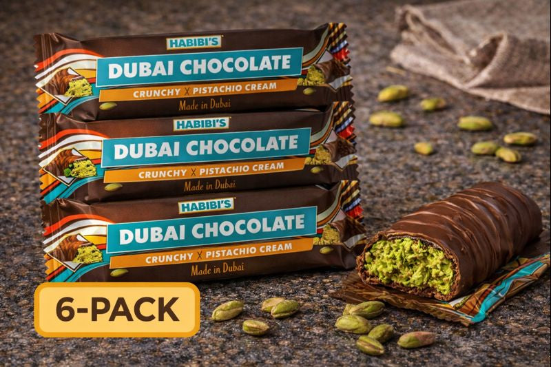 Habibi’s Dubai Pistachio Chocolate Bar – Knafeh Crunch & Creamy Filling (3, 6, 9, or 12-Pack)