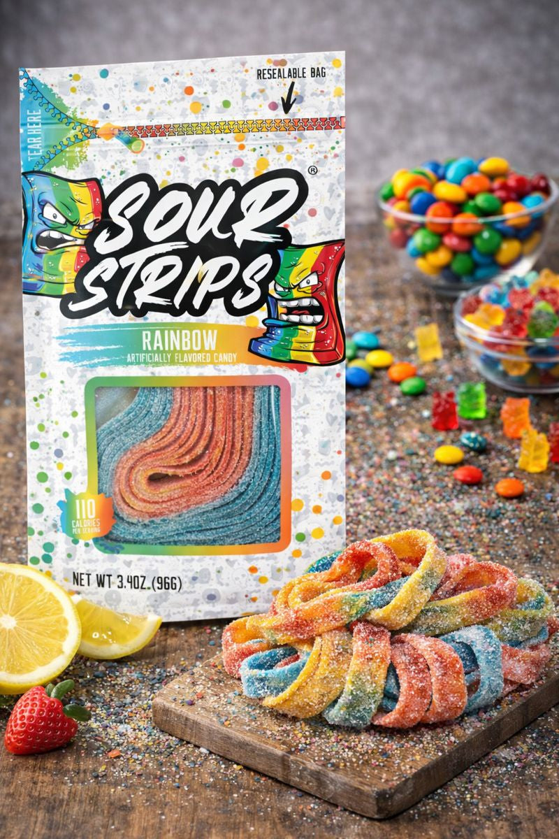 Sour Strips Sour Candy Belts – 3-Pack Resealable Bags (Multiple Flavors)