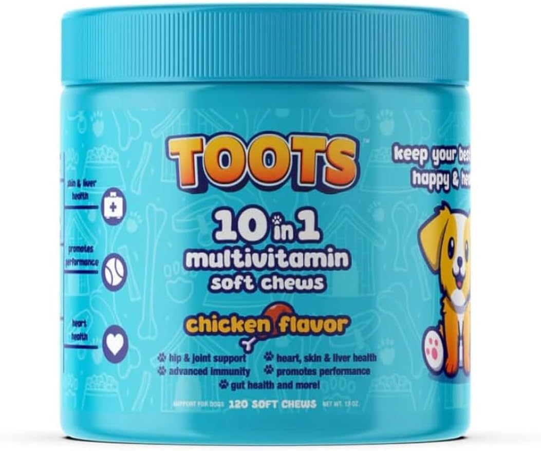 TOOTS 10-in-1 Multivitamin for Dogs – 120ct Chicken Flavor Soft Chews