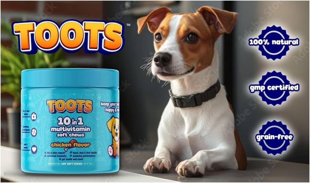 TOOTS 10-in-1 Multivitamin for Dogs – 120ct Chicken Flavor Soft Chews