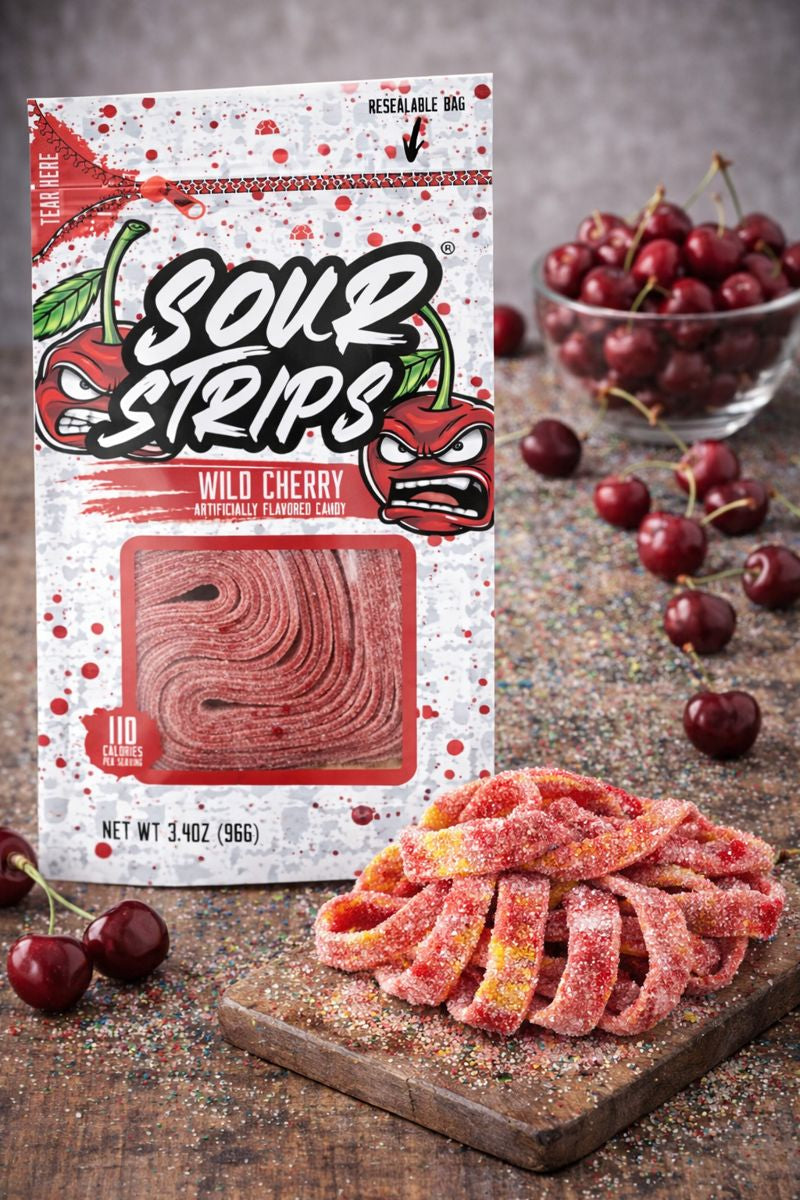 Sour Strips Sour Candy Belts – 3-Pack Resealable Bags (Multiple Flavors)