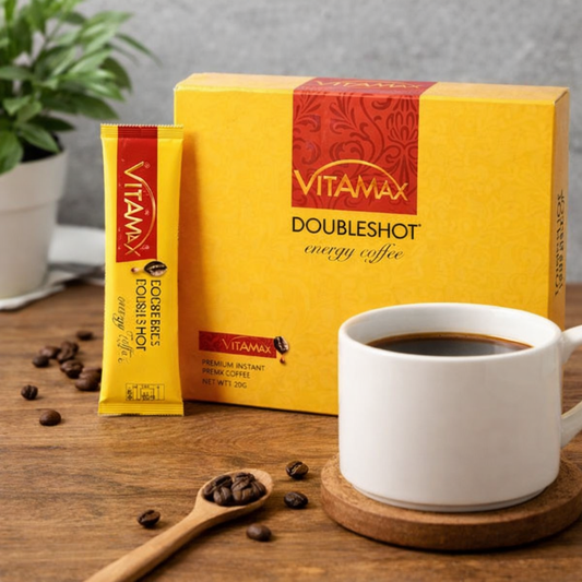 VITAMAX DoubleShot Maca Energy Coffee – 10 Sachets (100% Bio, Energy Boost)